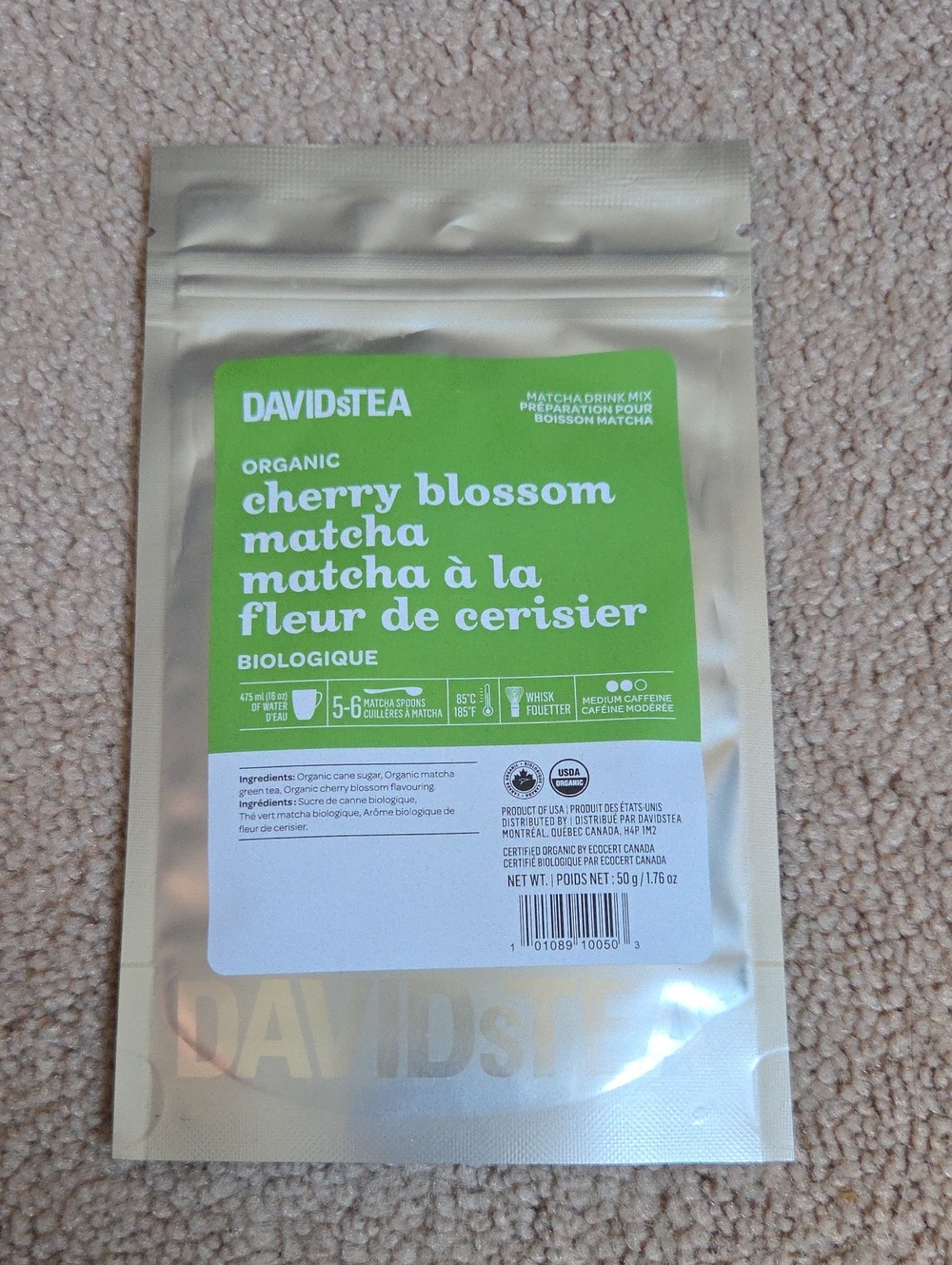 2/$25 Sealed! Davidstea CHERRY BLOSSOM MATCHA Drink Mix 50g Davids Tea